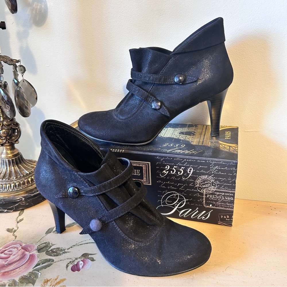 Zita Maria Black Suede Strap Front Ankle Booties Boots Italy